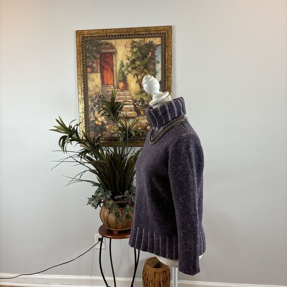 Paraphrase Women Sweater M Turtleneck Purple Long Sleeve Cropped 100% Lambwool - Picture 3 of 10